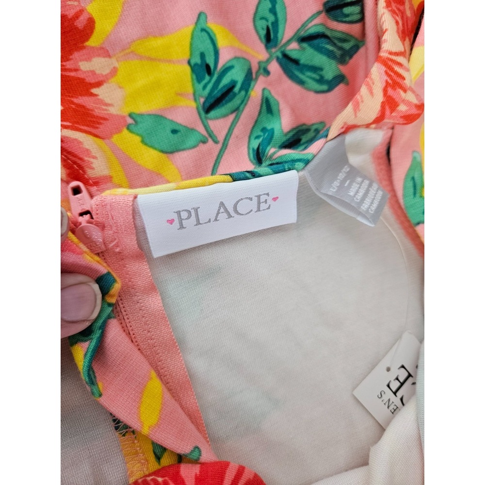 Girls Children's Place Floral Sundress Pink Yellow Off Shoulder L 10/12 - Picture 3 of 9